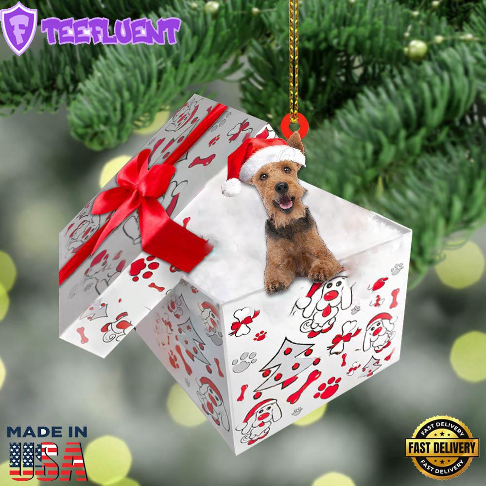 Welsh-Terrier In Gift Box Christmas Ornament, Gift For Christmas