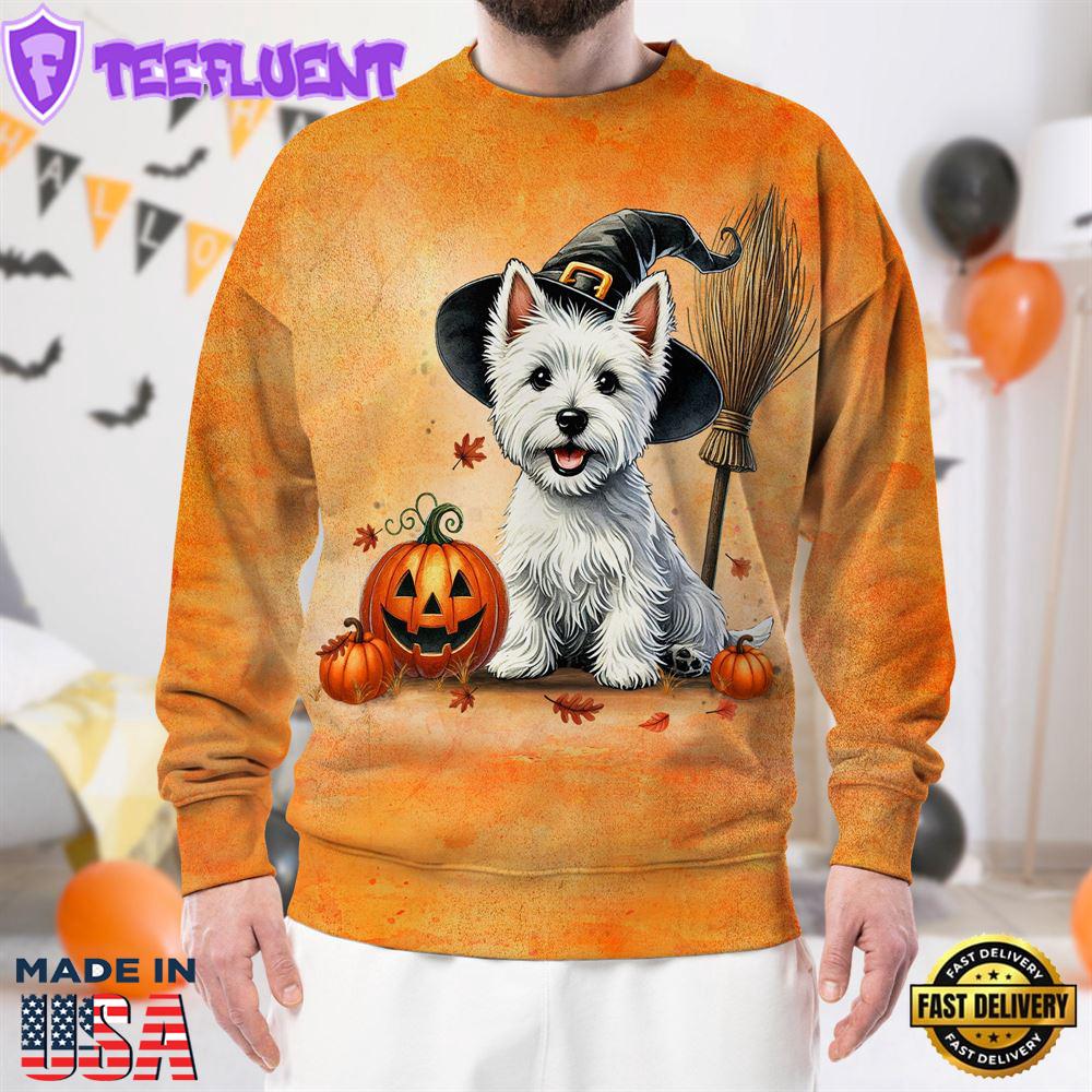 West Highland White Terrier Dog In Spooky Autumn Halloween 3D Shirt