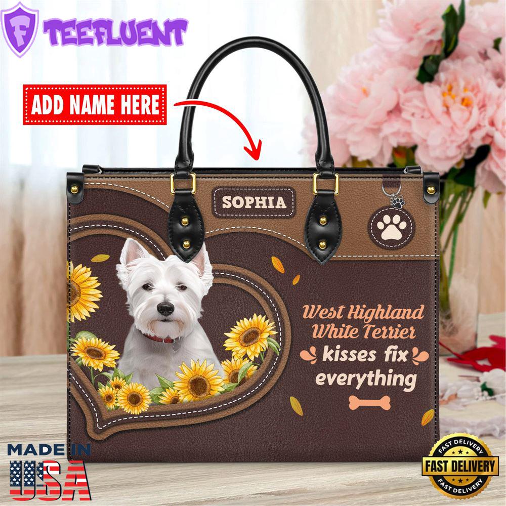 West Highland White Terrier Dog Kisses Fix Everything Leather Handbag
