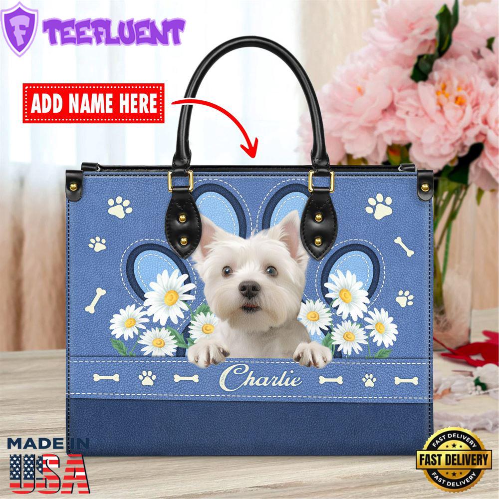 West Highland White Terrier Dog Lover Leather Bag With Daisy Flowers