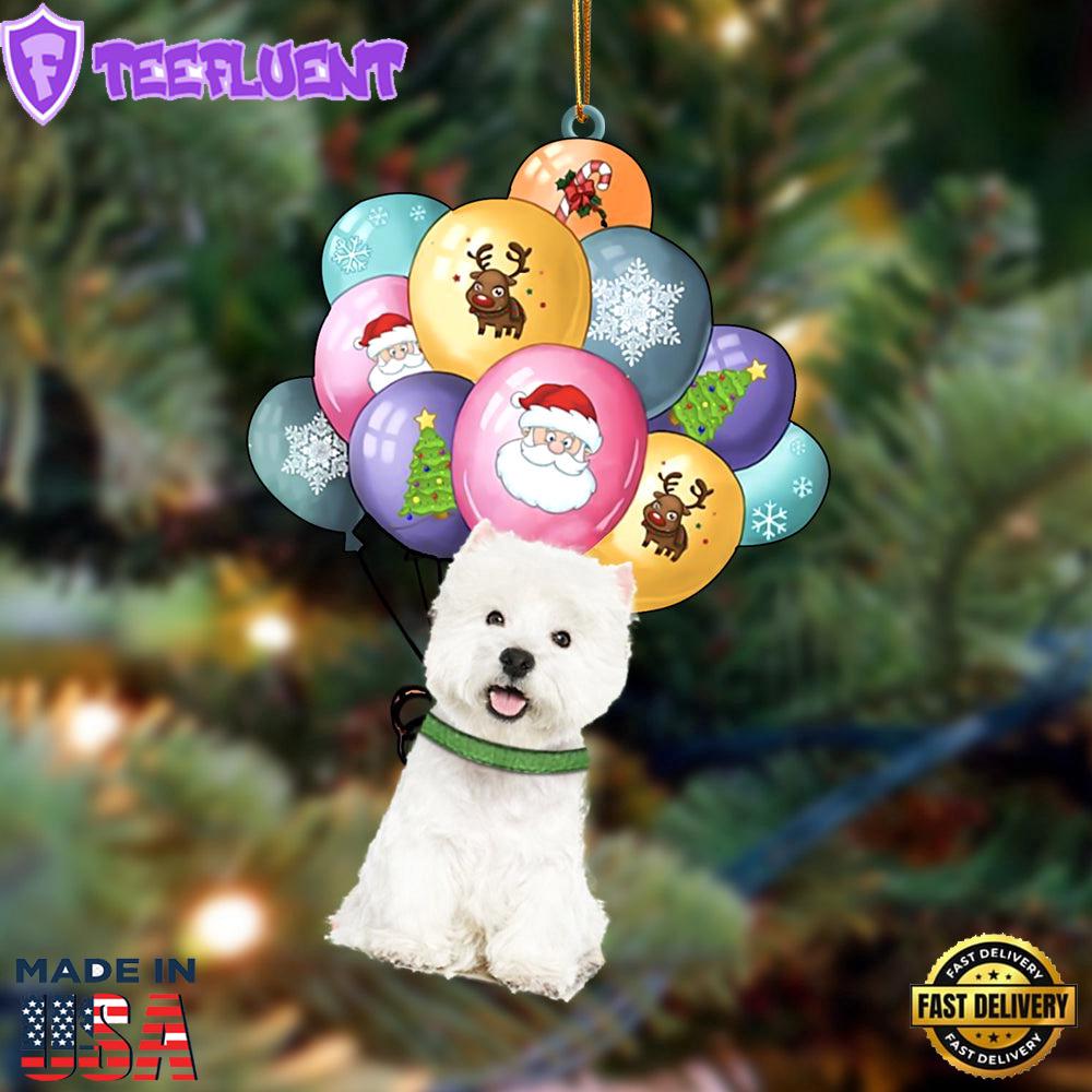 West Highland White Terrier With Balloons Christmas Ornament, Gift For Christmas