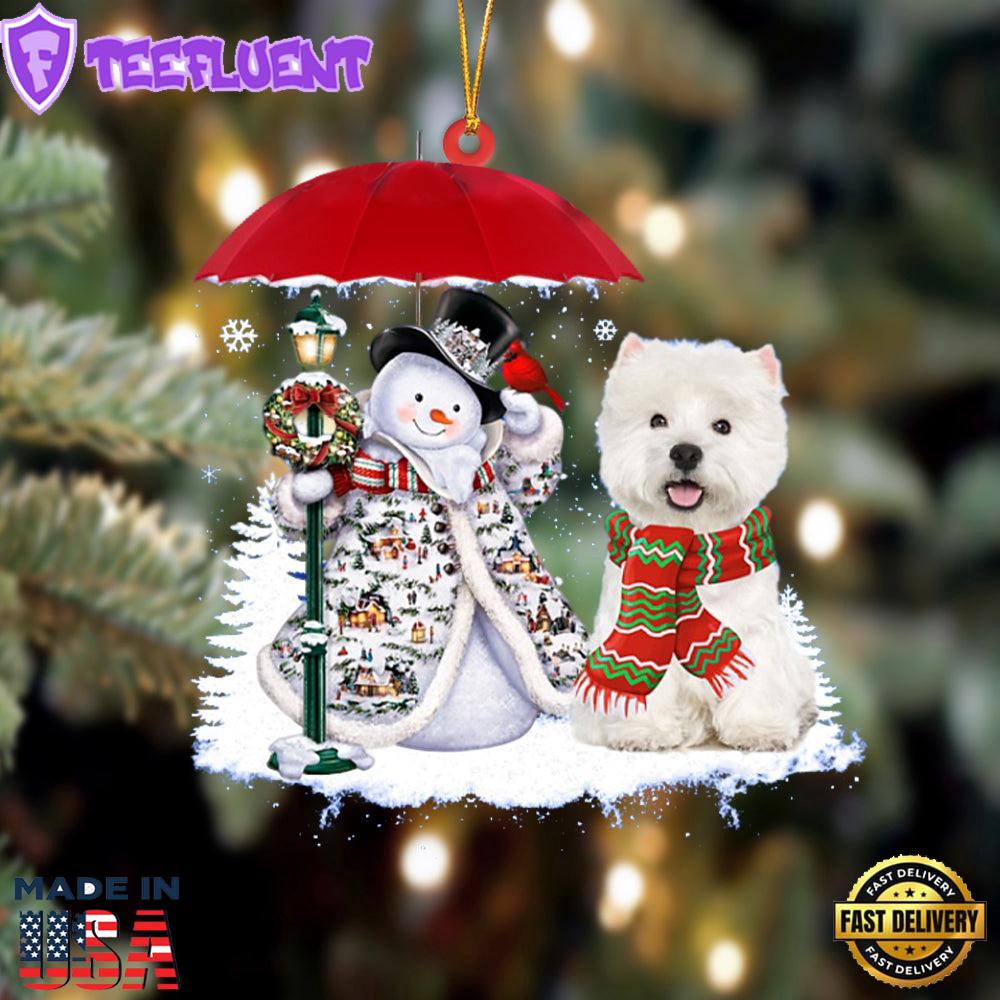 West Highland White Terrier With Snowman Christmas Ornament, Gift For Christmas