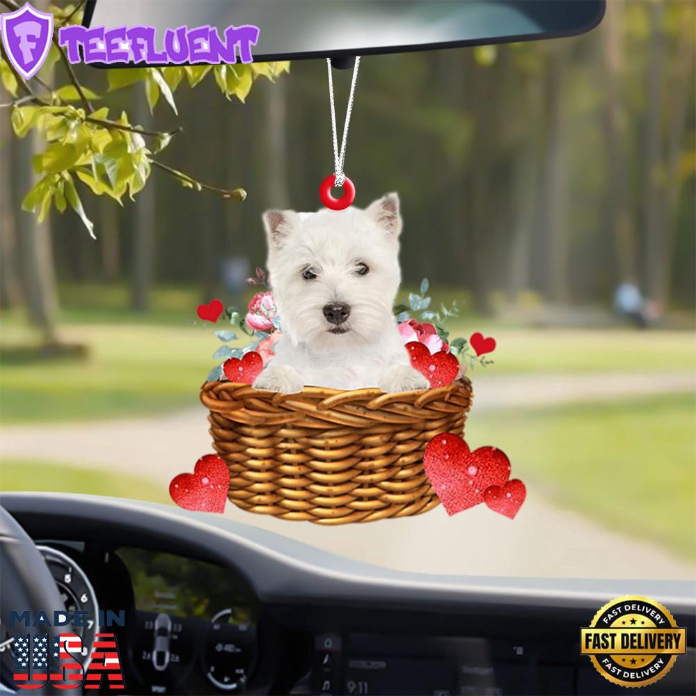 West-Highland-White-Terrier With Rose & Heart Ornament, Gift For Christmas