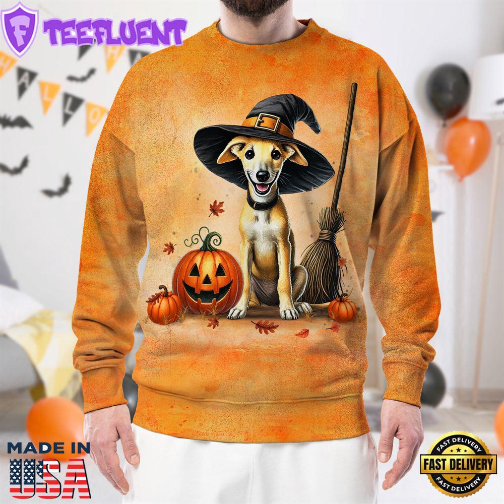 Whippet Dog In Spooky Autumn Halloween 3D Shirt