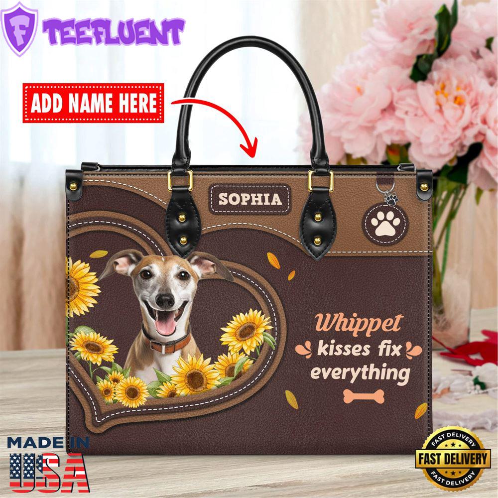 Whippet Dog Kisses Fix Everything Leather Handbag