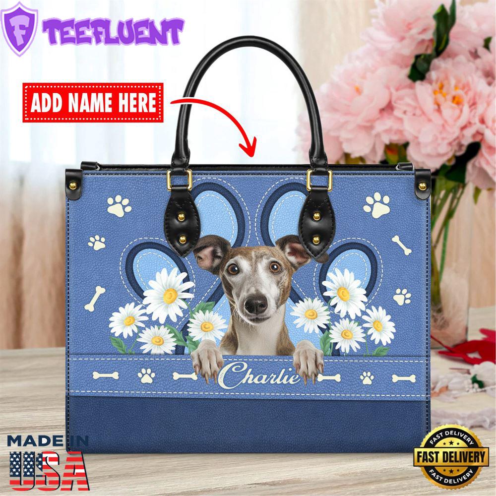 Whippet Dog Lover Leather Bag With Daisy Flowers
