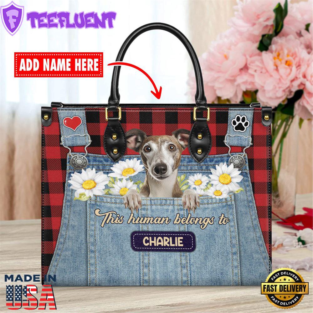 Whippet Dog This Human Belongs To Leather Handbag