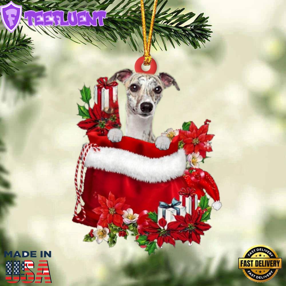 Whippet In Gift Bag Christmas Ornament, Gift For Christmas