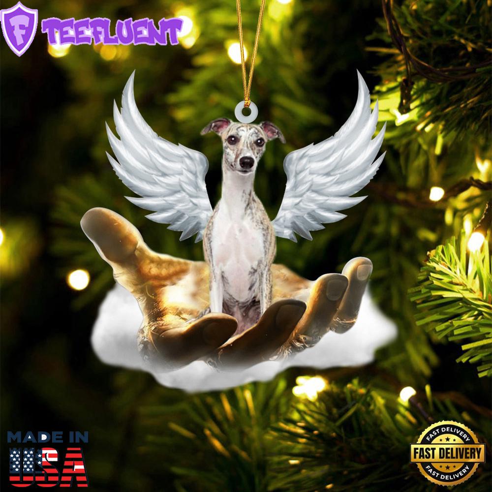 Whippet On The Hands Of Jesus Ornament, Gift For Christmas