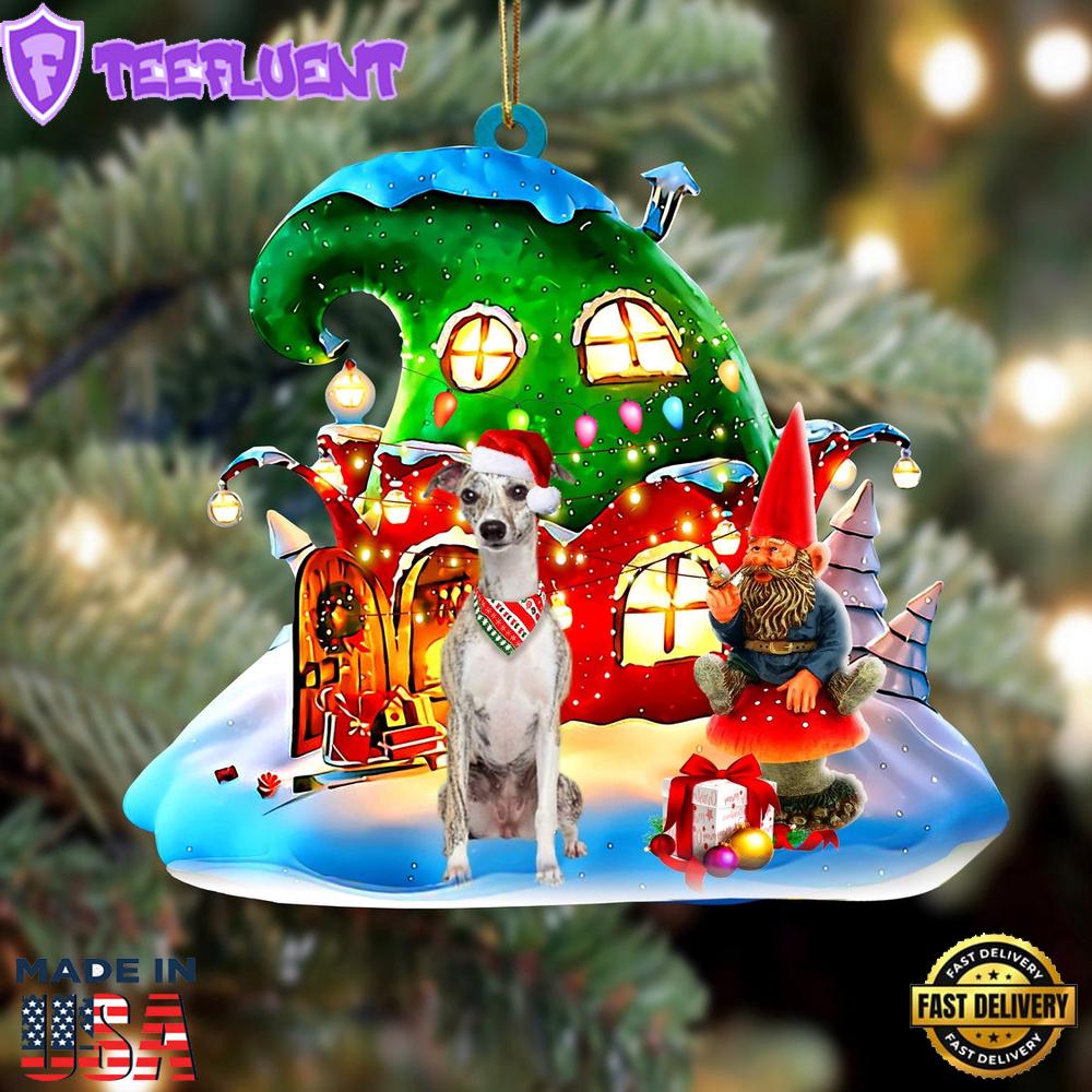 Whippet With Rudolph's House Christmas Ornament, Gift For Christmas