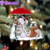 White American Bulldog With Snowman Christmas Ornament, Gift For Christmas