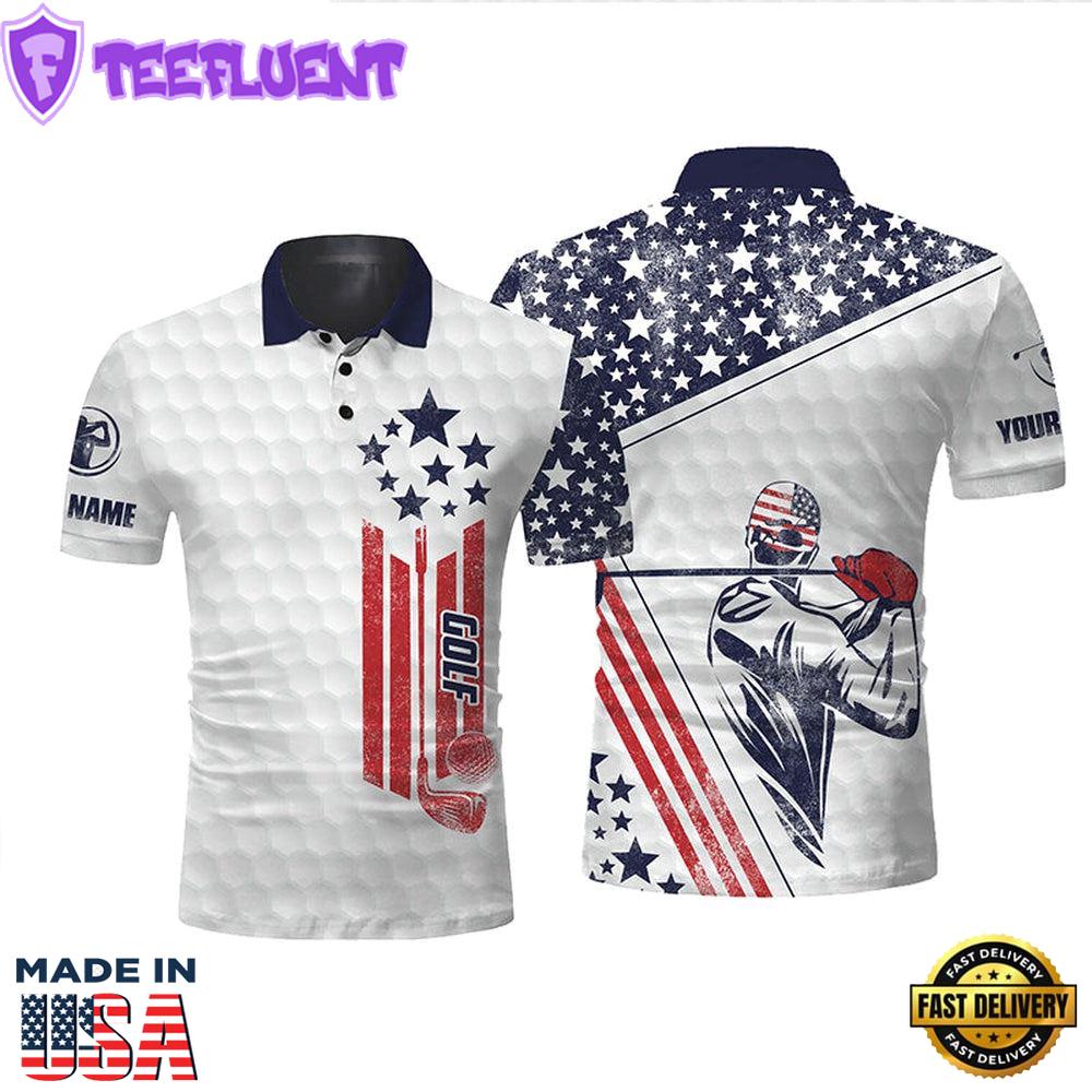 White American Flag Golf Polo Shirt Personalized Patriotic Golf Gifts