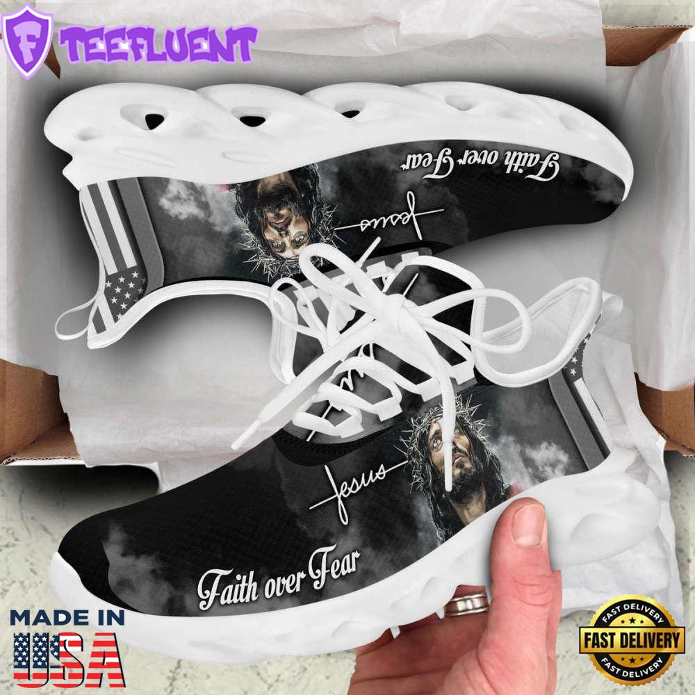 White And Black Jesus Faith Over Fear Running Sneakers Max Soul Shoes For Men And Women