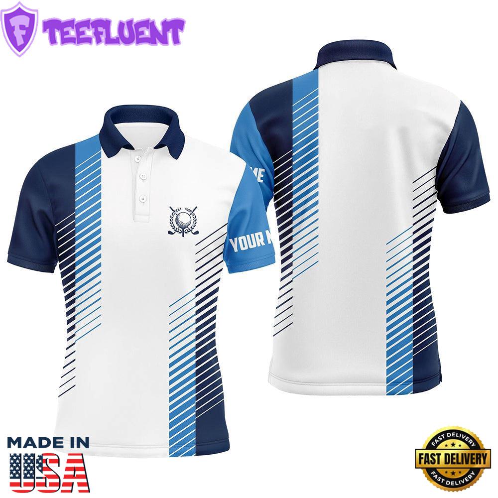 White And Blue Mens Golf Polo Shirts Custom Golf Ball Shirt