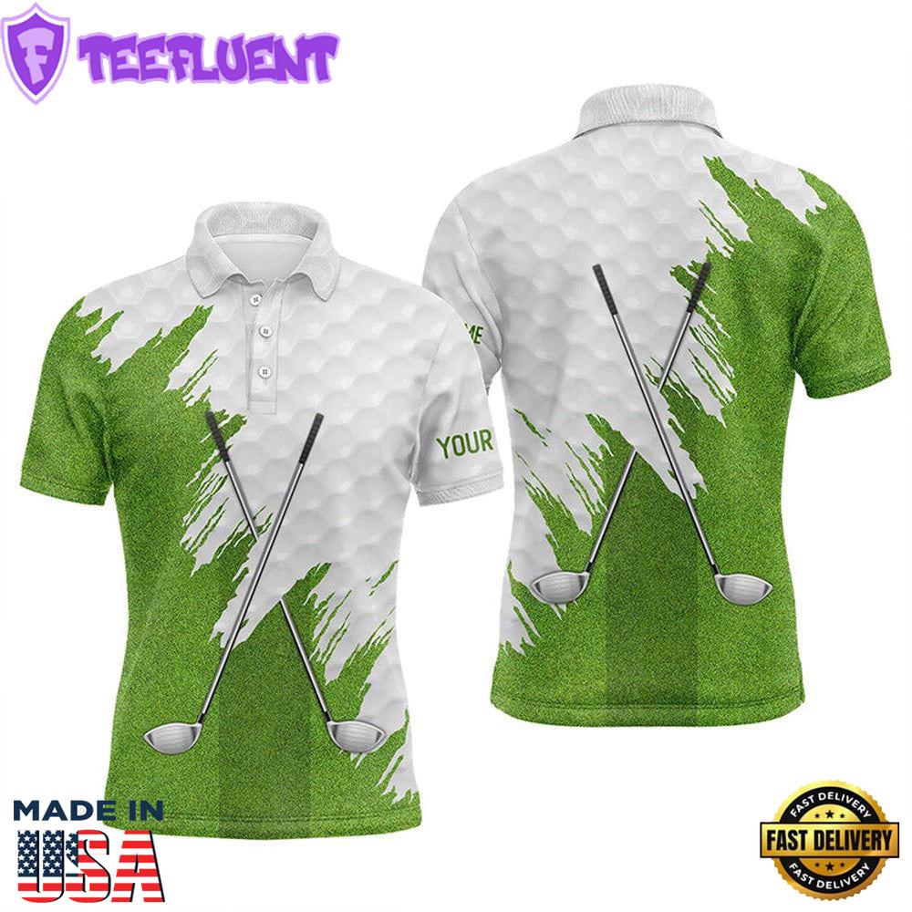 White And Green Golf Clubs Custom Name Mens Golf Polo Shirts Team
