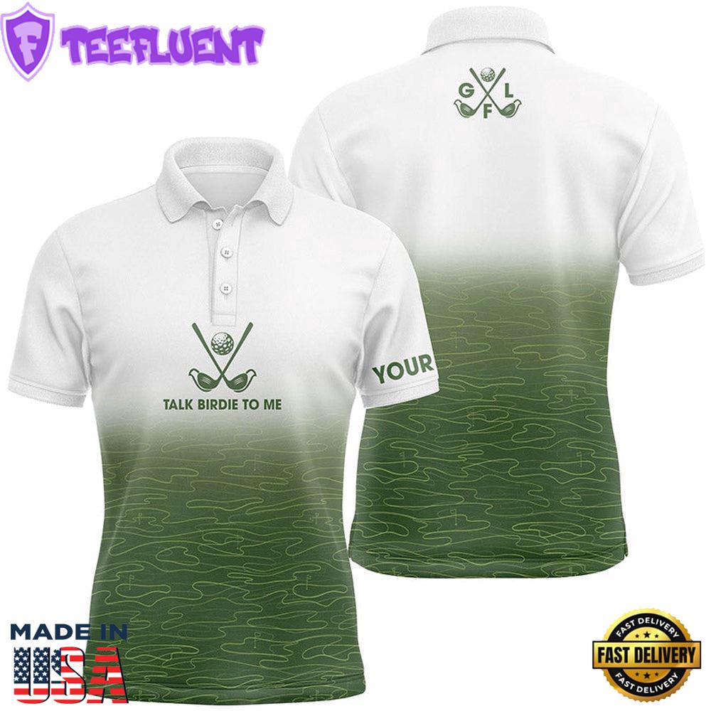 White And Green Golf Course Pattern Mens Golf Polo Shirt Custom Talk Birdie To Me Mens White Golf Tops