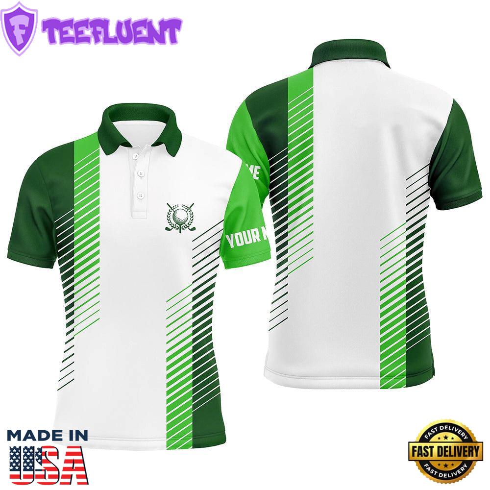 White And Green Mens Golf Polo Shirts Custom Golf Ball Shirt