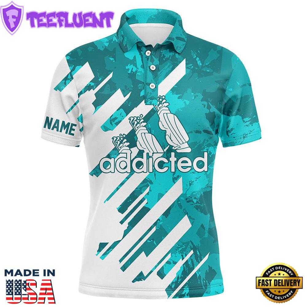 White And Turquoise Camo Golf Clubs Mens Golf Polo Shirt Custom Addicted Golf Tops