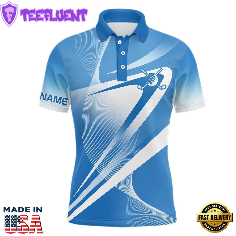 White Blue Custom Name Mens Golf Polo Shirts Personalized