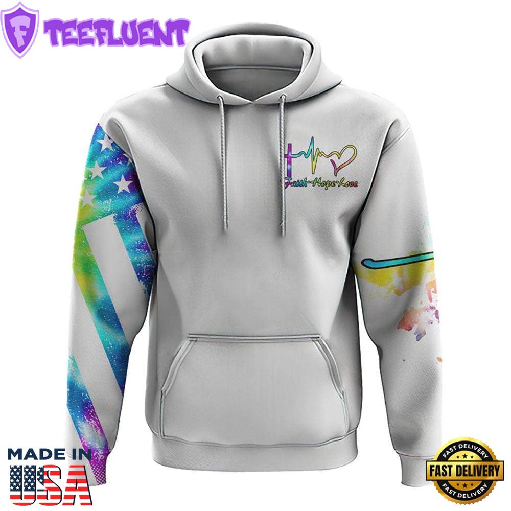White Faith Cross Wings Colorful Watercolor 3D Hoodie