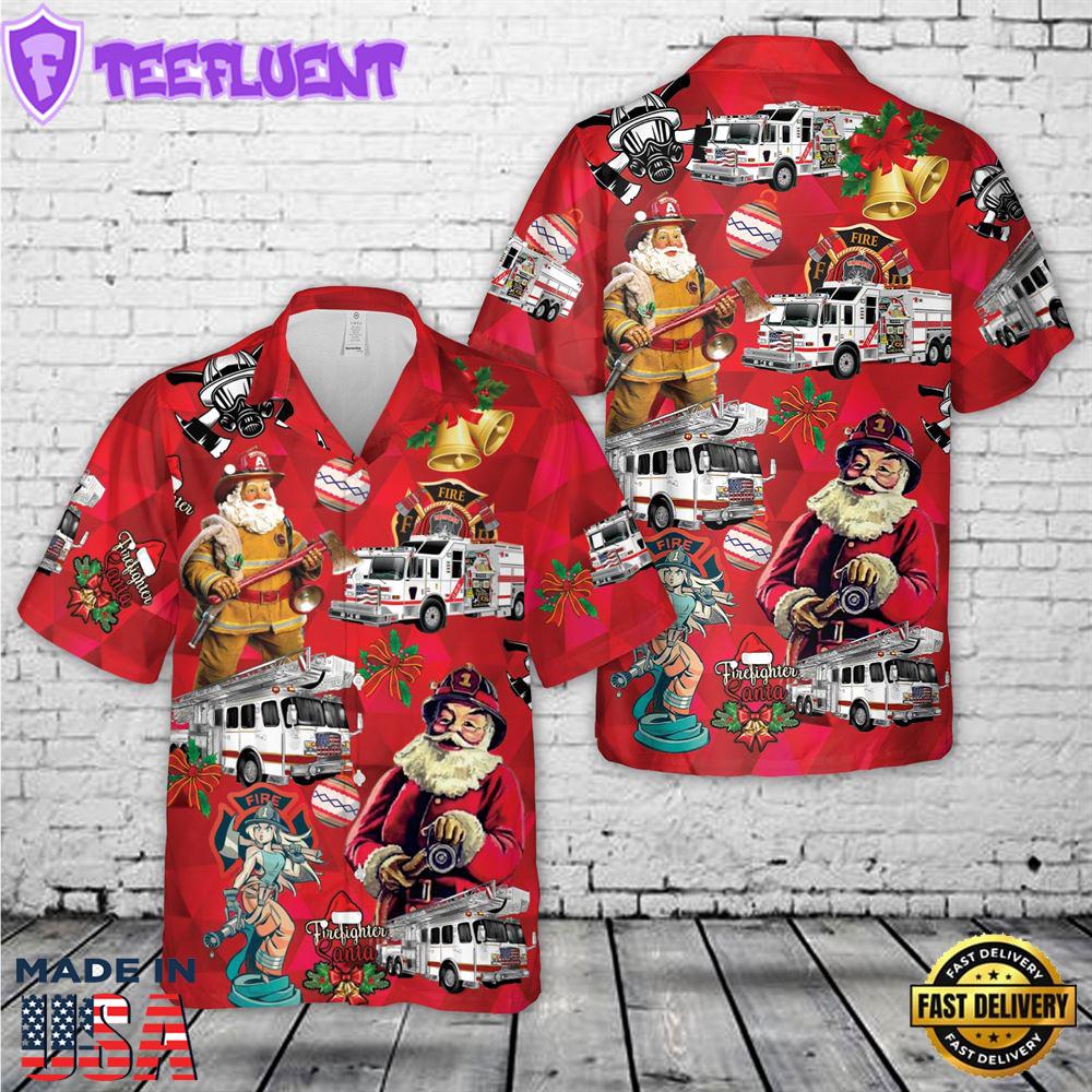 White Fire Truck Christmas Hawaiian Shirt