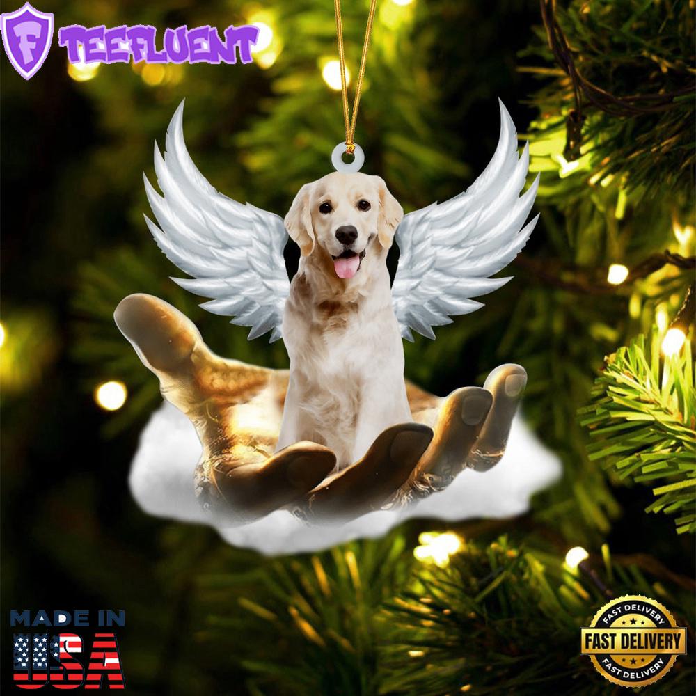White Golden Retriever On The Hands Of Jesus Ornament, Gift For Christmas