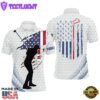 White Golf Ball Pattern Mens Golf Polo Shirts Custom American Flag Patriot Golf Apparel