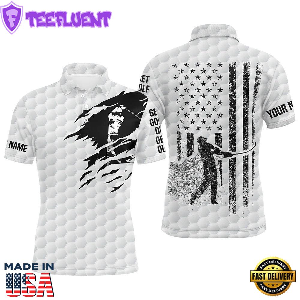 White Golf Polo Shirt Mens Custom Black American Flag Patriot Get Golf Or Get Out Funny Men Golf Wears