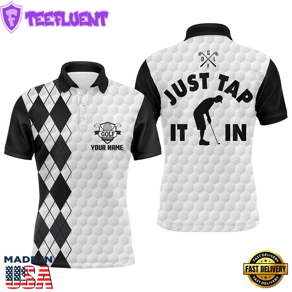 White Mens Custom Name Just Tap It In Black Argyle Pattern Team Mens Polo