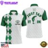 White Mens Custom Name Just Tap It In Green Argyle Pattern Team Mens Polo