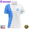 White Mens Golf Polo Shirts Custom Blue Argyle Plaid Pattern Golf Tops, Best Mens Golf Wear