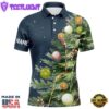 White Mens Golf Polo Shirts Custom Blue Christmas Tree Shirt