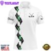 White Mens Golf Polo Shirts Custom Name Green And Black Plaid, Best Golf Gifts
