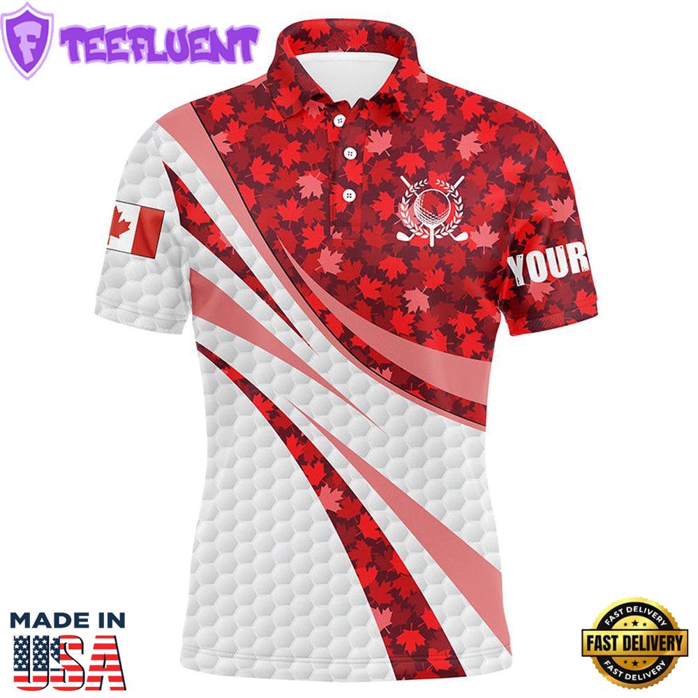 White Mens Golf Polo Shirts Red Maple Leaves Personalized Canada