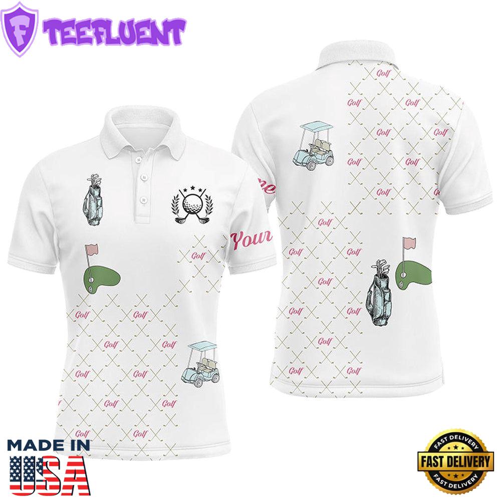 White Mens Golf Polos Shirts Custom Golf Clubs Pattern ,