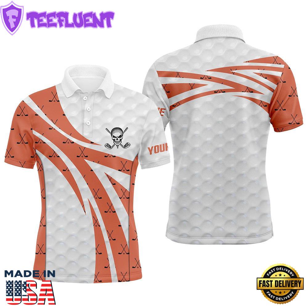 White Orange Skull Golf Pattern Polo Shirt Custom