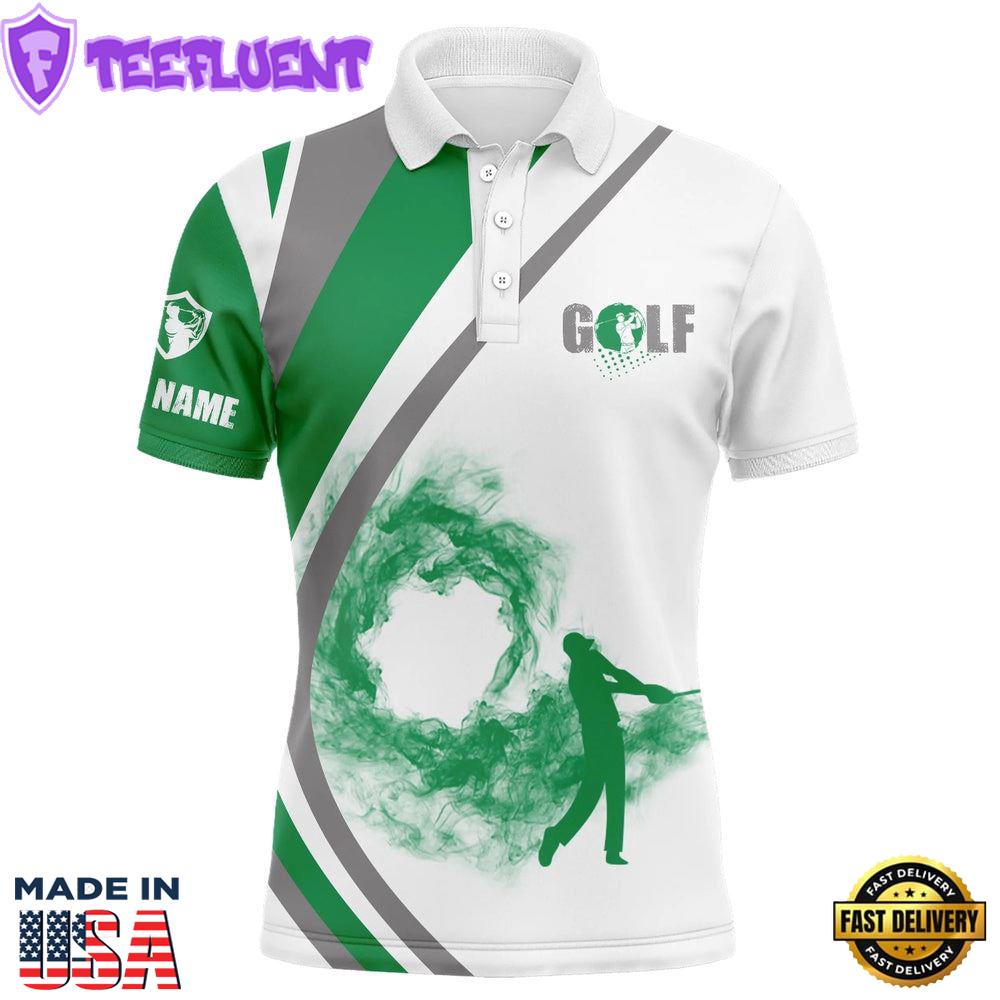 White Short Sleeve, Long Sleeve Golf Polo Shirts For Mens Custom Name Golfer Gifts Green