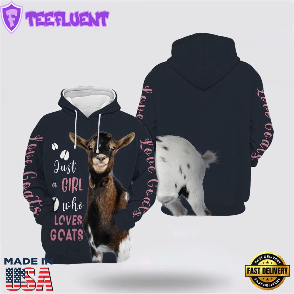 Who Loves Goat Just A Girl Christmas Trees All Over Print 3D Hoodie