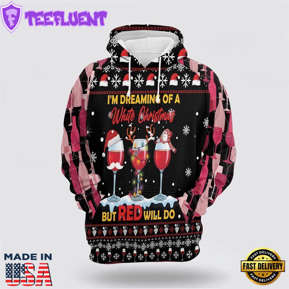 Wine Red Christmas All Over Print 3D Hoodie