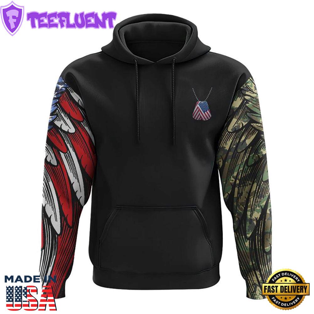Wings Veteran American Flag Cross Smoke 3D Hoodie