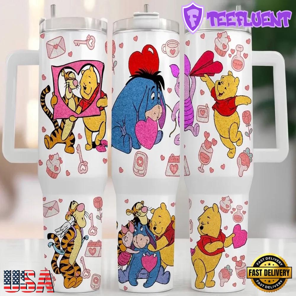 Winnie The Pooh Disney Cartoon Valentine Stainless Steel Tumbler With Handle