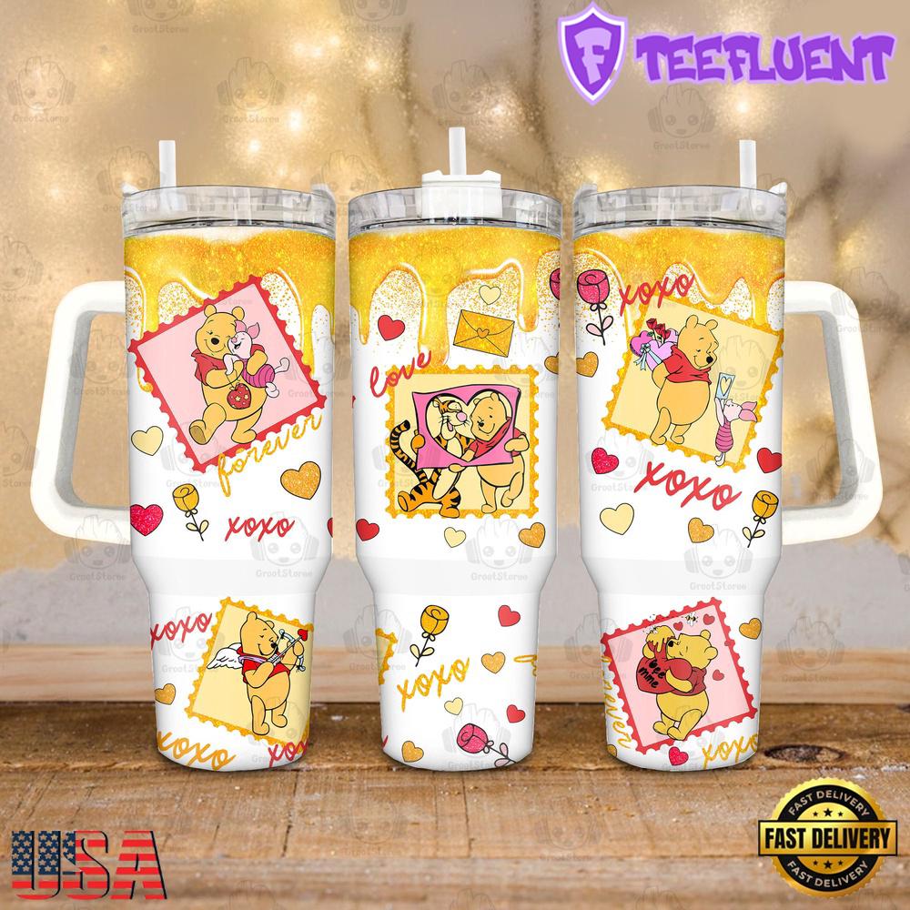 Winnie the Pooh Valentines Gift Disney Cartoon Stainless Steel Tumbler 40Oz With Handle