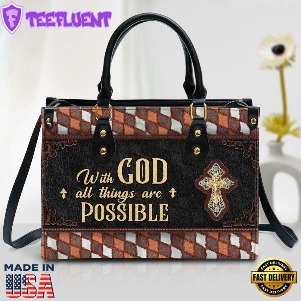 With God All Things Are Possible Cross Leather Handbag Christ Gifts Leather Bags