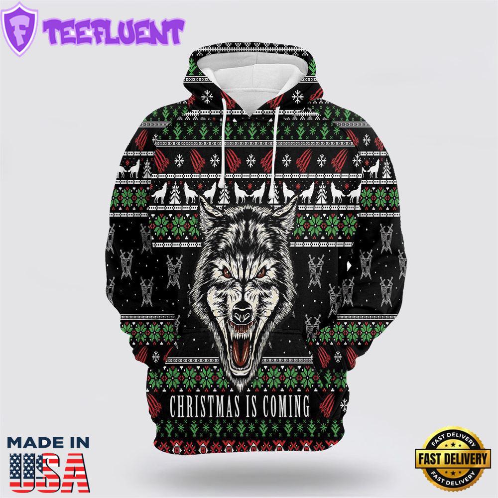 Wolf Christmas Is Coming All Over Print 3D Hoodie