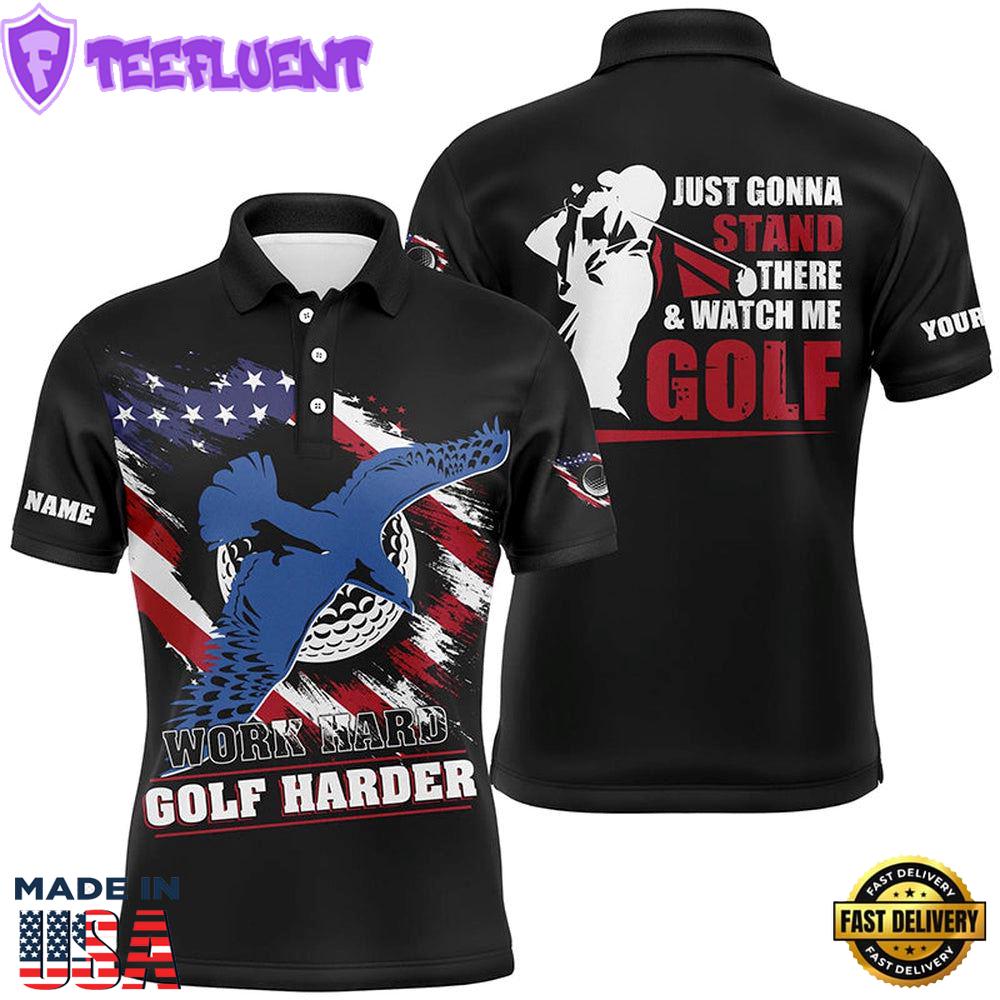 Work Hard Golf Harder Albatross American Flag Polo Shirt, Patriotic