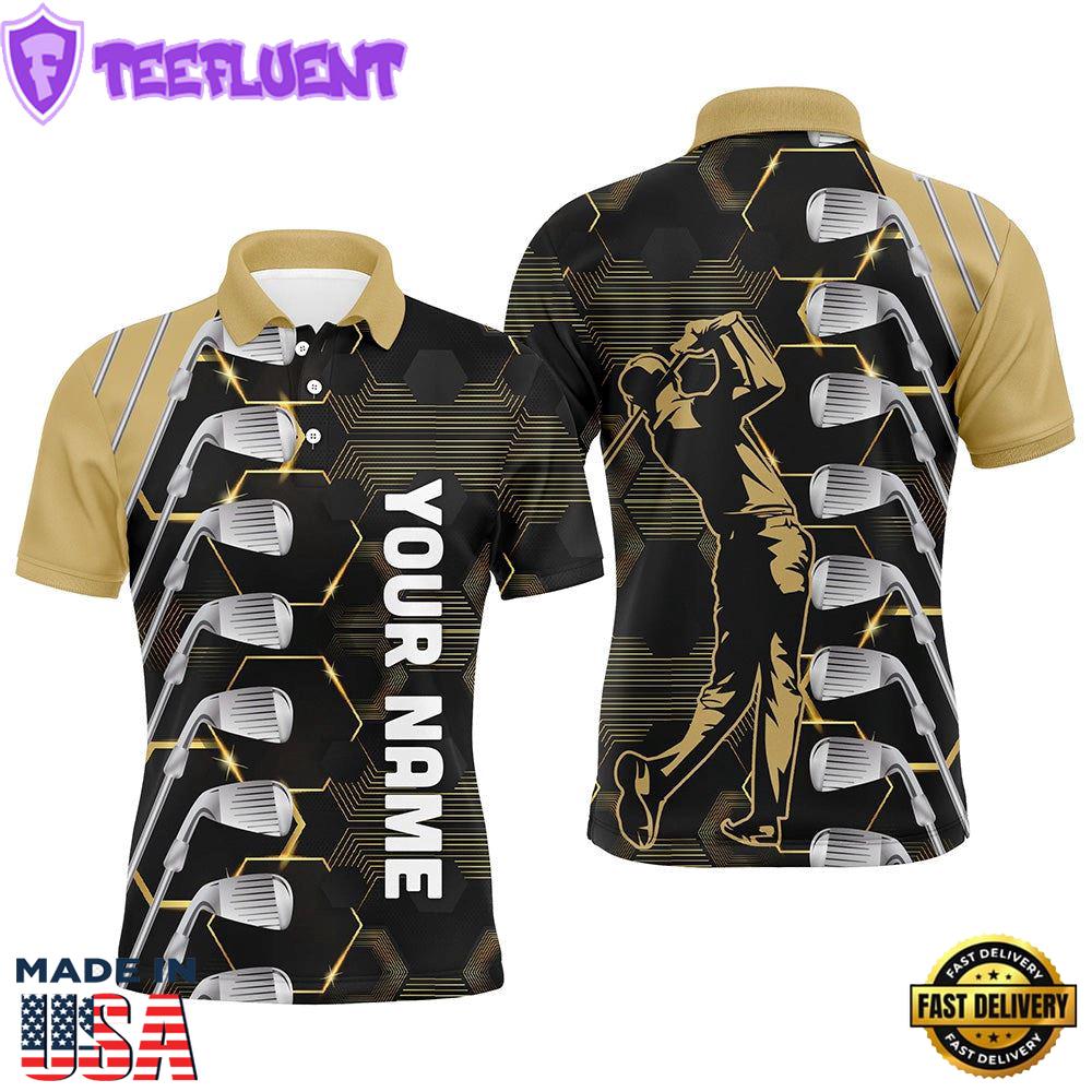 Yellow And Black Golf Clubs Mens Golf Polo Shirts Custom Name Golf Outfit Men