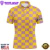 Yellow Purple Twinkle Checkered Plaid Mens Golf Polo Shirt Personalized Golf Gifts For Male Golfer