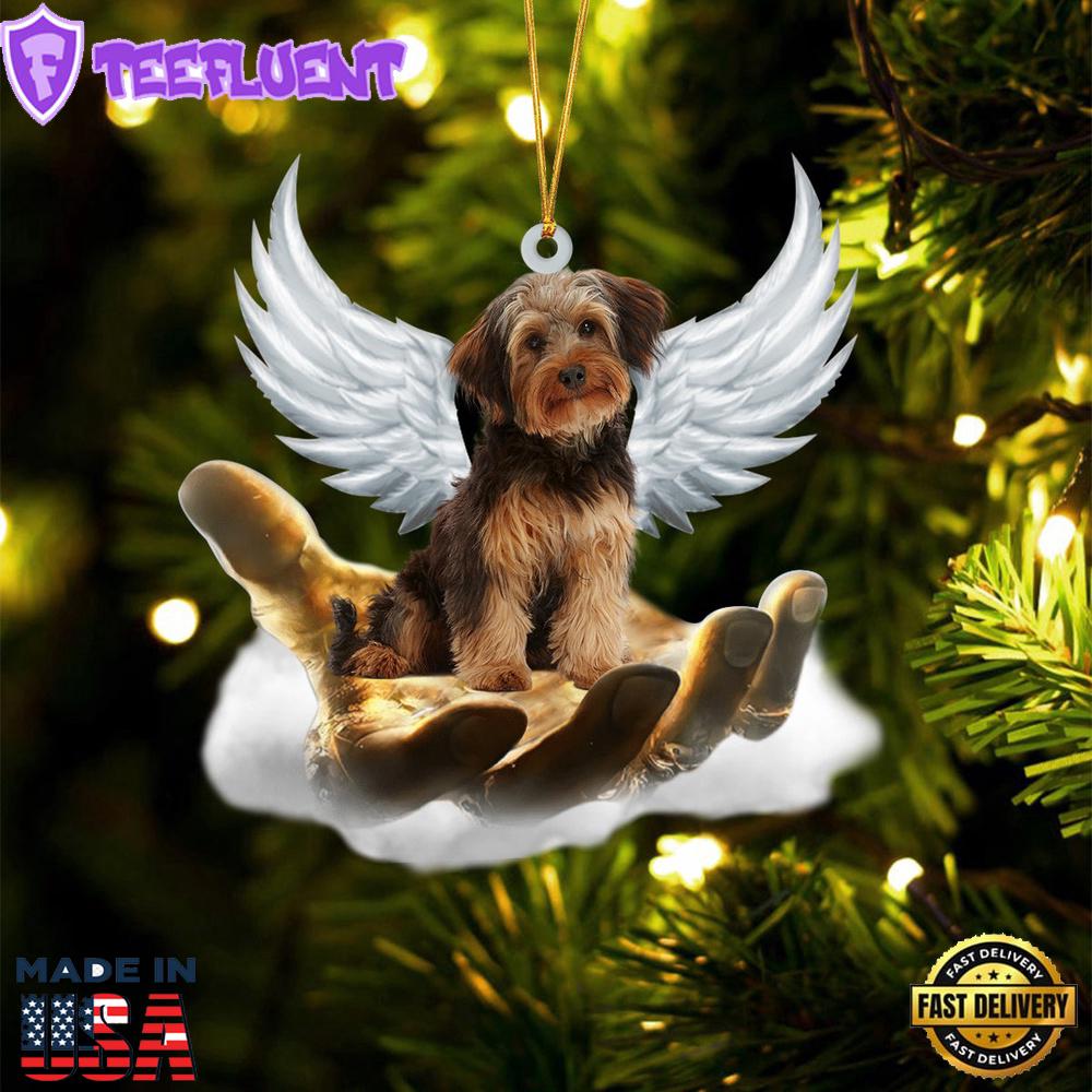 Yorkiepoo On The Hands Of Jesus Ornament, Gift For Christmas