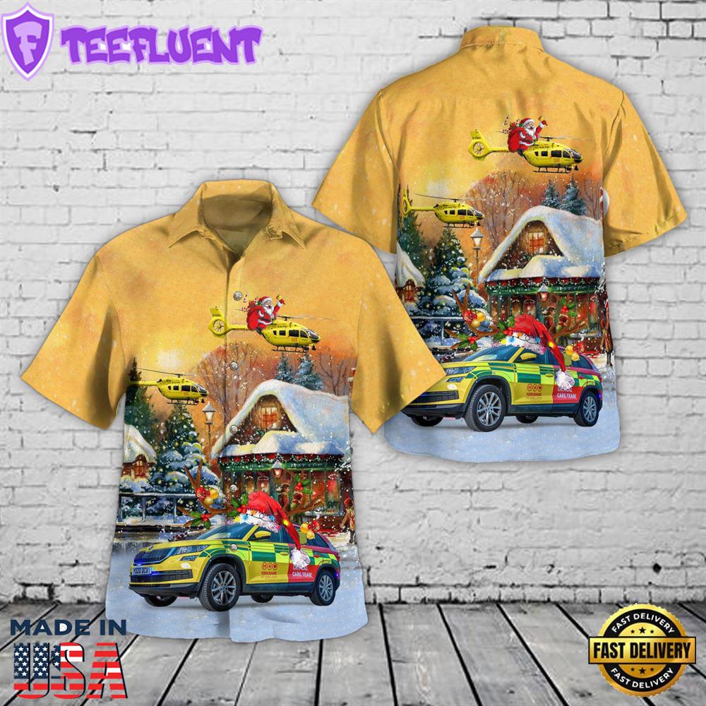 Yorkshire Air Ambulance Car & Eurocopter EC 145T2 Christmas Hawaiian Shirt