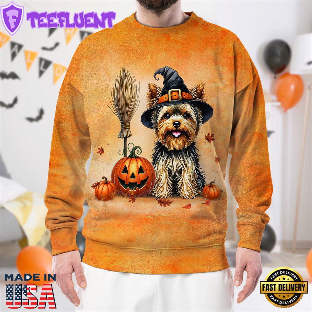 Yorkshire Terrier Dog In Spooky Autumn Halloween 3D Shirt